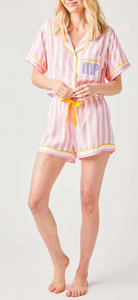 Retro Stripe Pajama Shorts Set