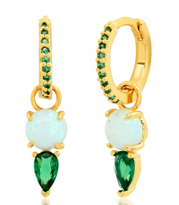 Opal and Emerald Dangle Huggies