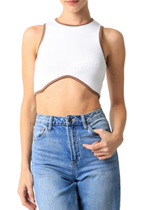 Contrast Crop Top: White/Brown
