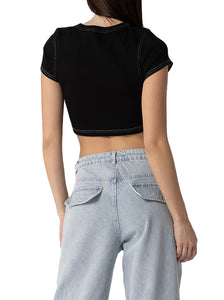 Cotton Ribbed Contrast Stitch Top