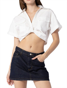 CROP POCKET SHIRT - White