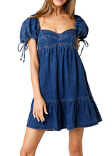 Load image into Gallery viewer, Denim Puff Sleeve Tie Dress