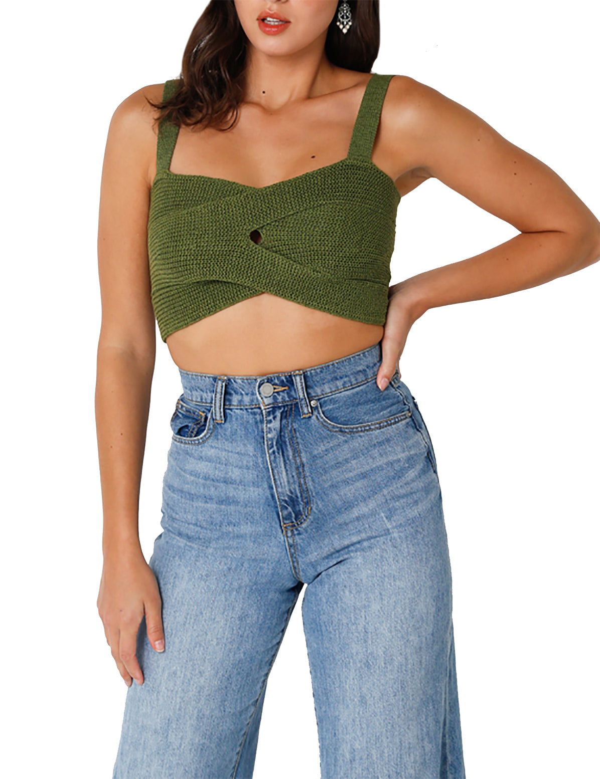 Knitted Crossover Top: Olive