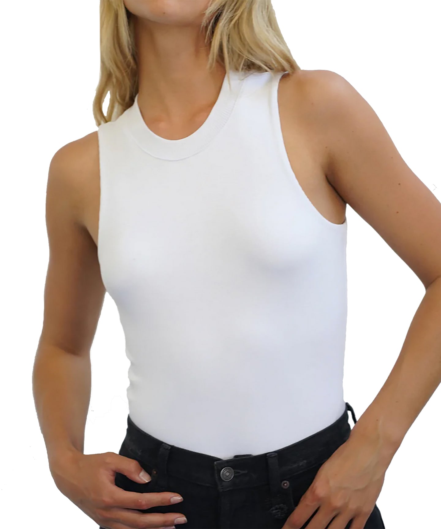 Ribbed Double Layer Sleeveless Top: White