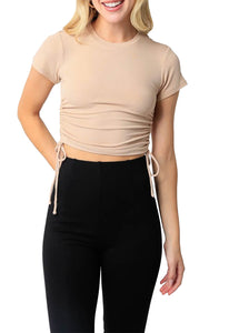 Side Tie Fitted Top: Nude