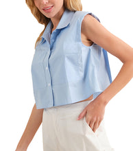 Load image into Gallery viewer, Sleeveless Collared Crop Shirt: Blue