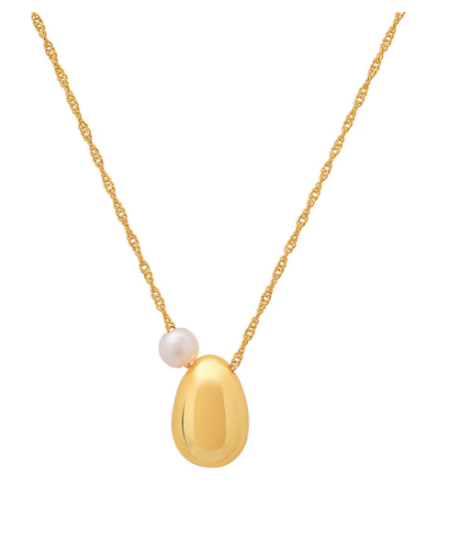 Gold Bean Necklace with Pearl Accent