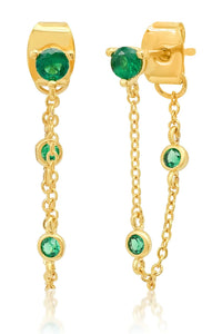 Emerald Colored CZ Chain Wrap Earrings w/ in set CZ on Chain