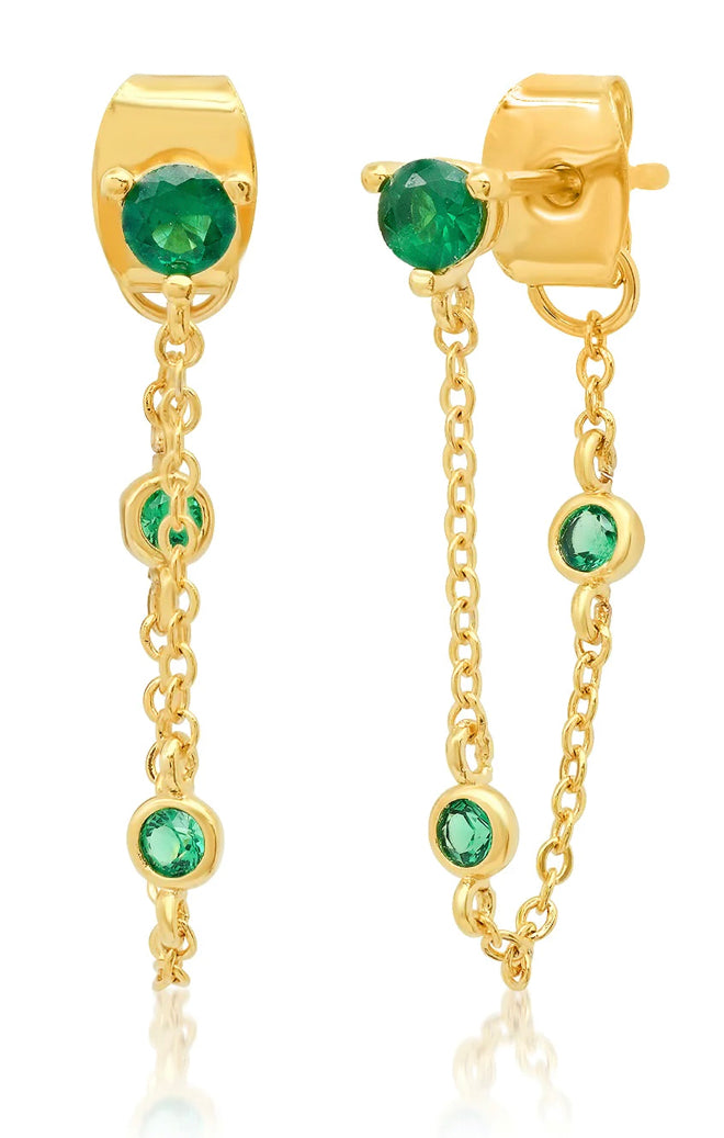 Emerald Colored CZ Chain Wrap Earrings w/ in set CZ on Chain