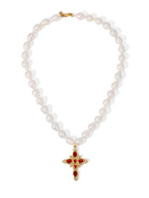 Load image into Gallery viewer, The Aalia Pearl Cross Necklace
