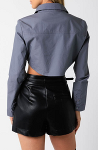 Cropped Long Sleeve Blouse