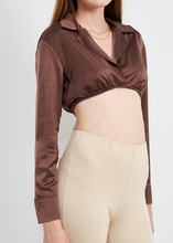 Load image into Gallery viewer, Long Sleeve Collared Crop Top