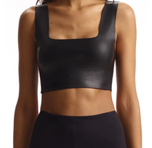 Load image into Gallery viewer, Faux Leather Square Neck Crop Top: Black