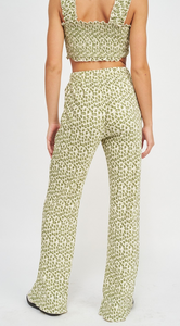 Green Floral High Waisted Mircro Pleated Pants