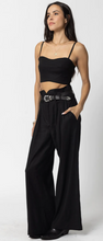 Load image into Gallery viewer, Stretch Linen Knotch Waist Pant in Black