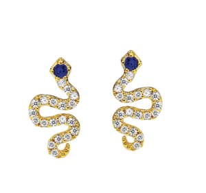 Pave Snake Studs with Sapphire Blue accent