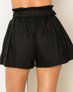 Belted Pleated Short: Black