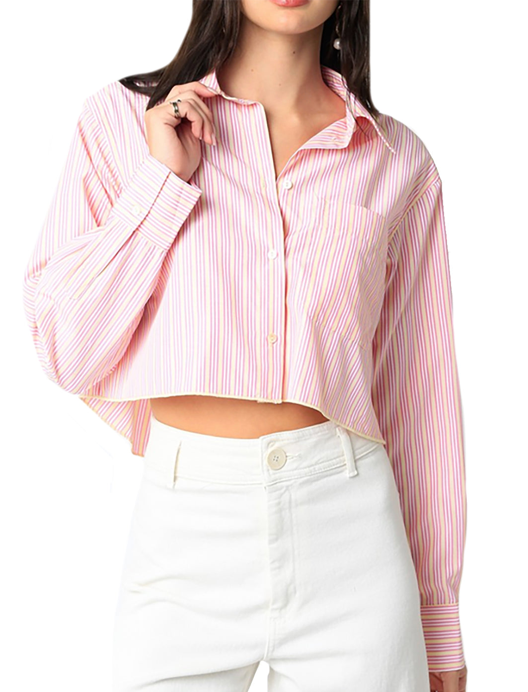 Cropped Business Top: Pink/Yellow