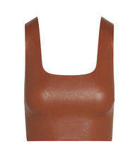 Load image into Gallery viewer, Faux Leather Square Neck Crop Top: Cocoa