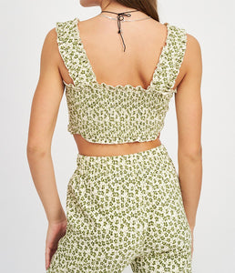 Green Floral 'O' Ring Crop Top