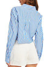 Load image into Gallery viewer, Stripe Cropped Shirt With Cut Edge