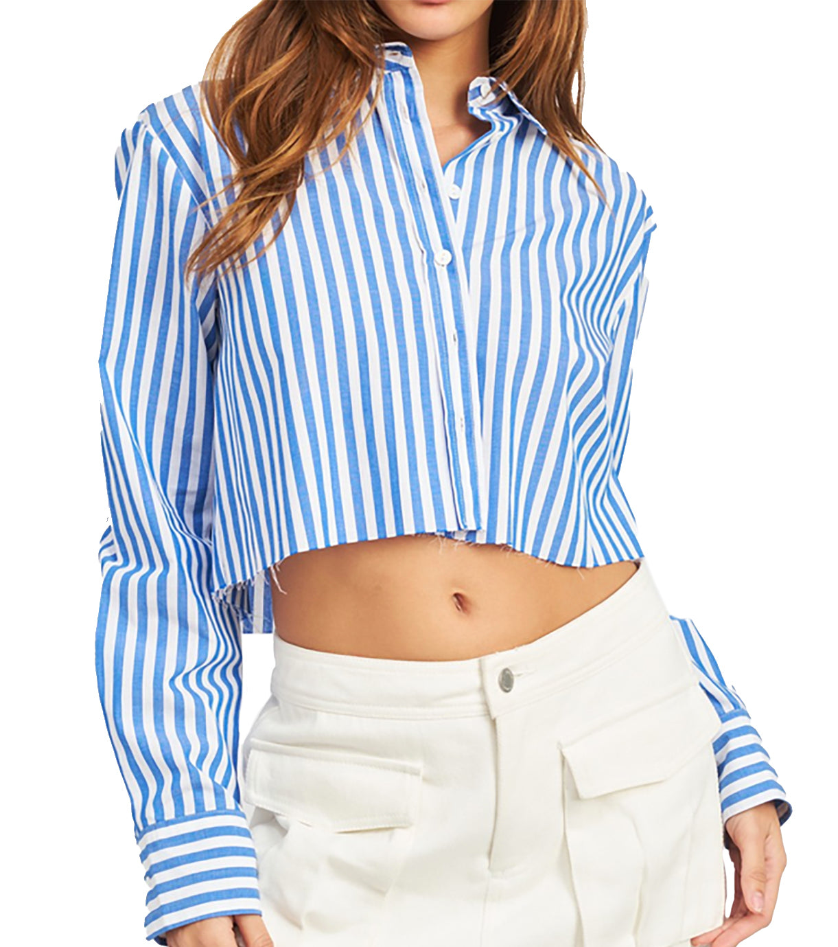 Stripe Cropped Shirt With Cut Edge